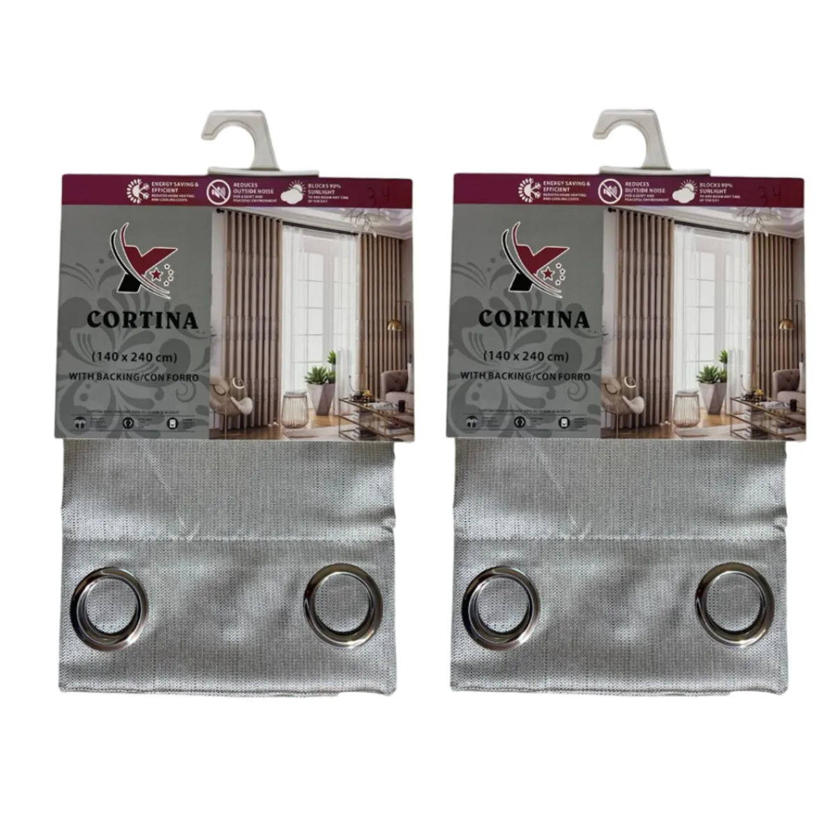 Pack x2 cortinas de 140x240cm con 8 ojales - Plateado 34