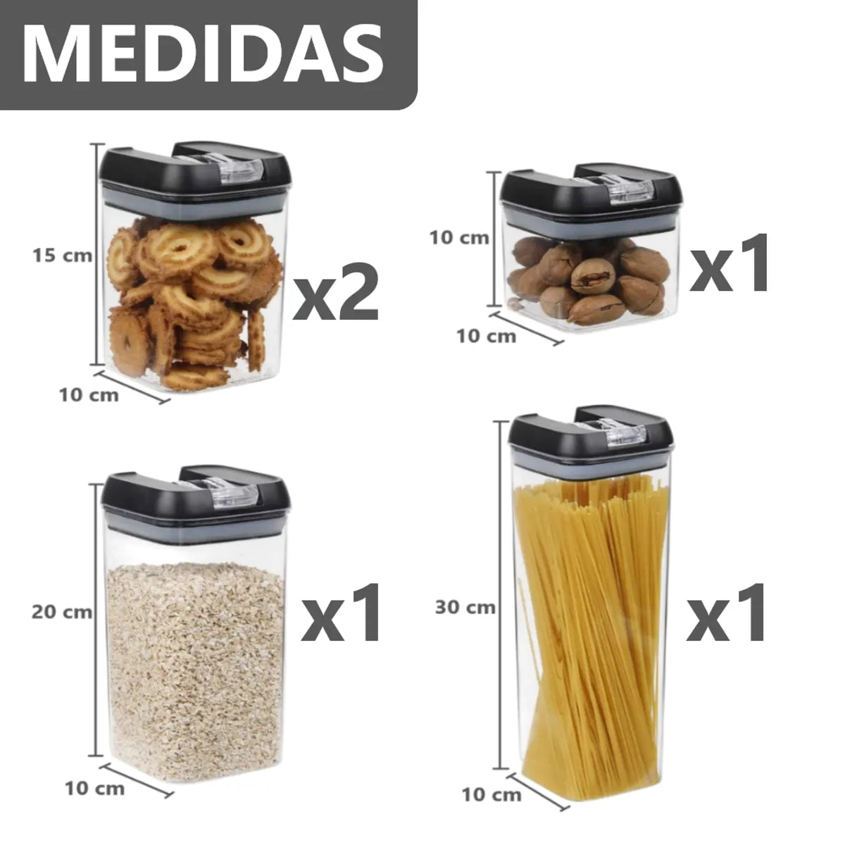 Set de 5 Organizadores Recipiente de alimentos transparentes