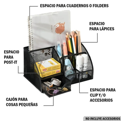 kit 2 Organizador de escritorio metálico de lapiceros y archivos