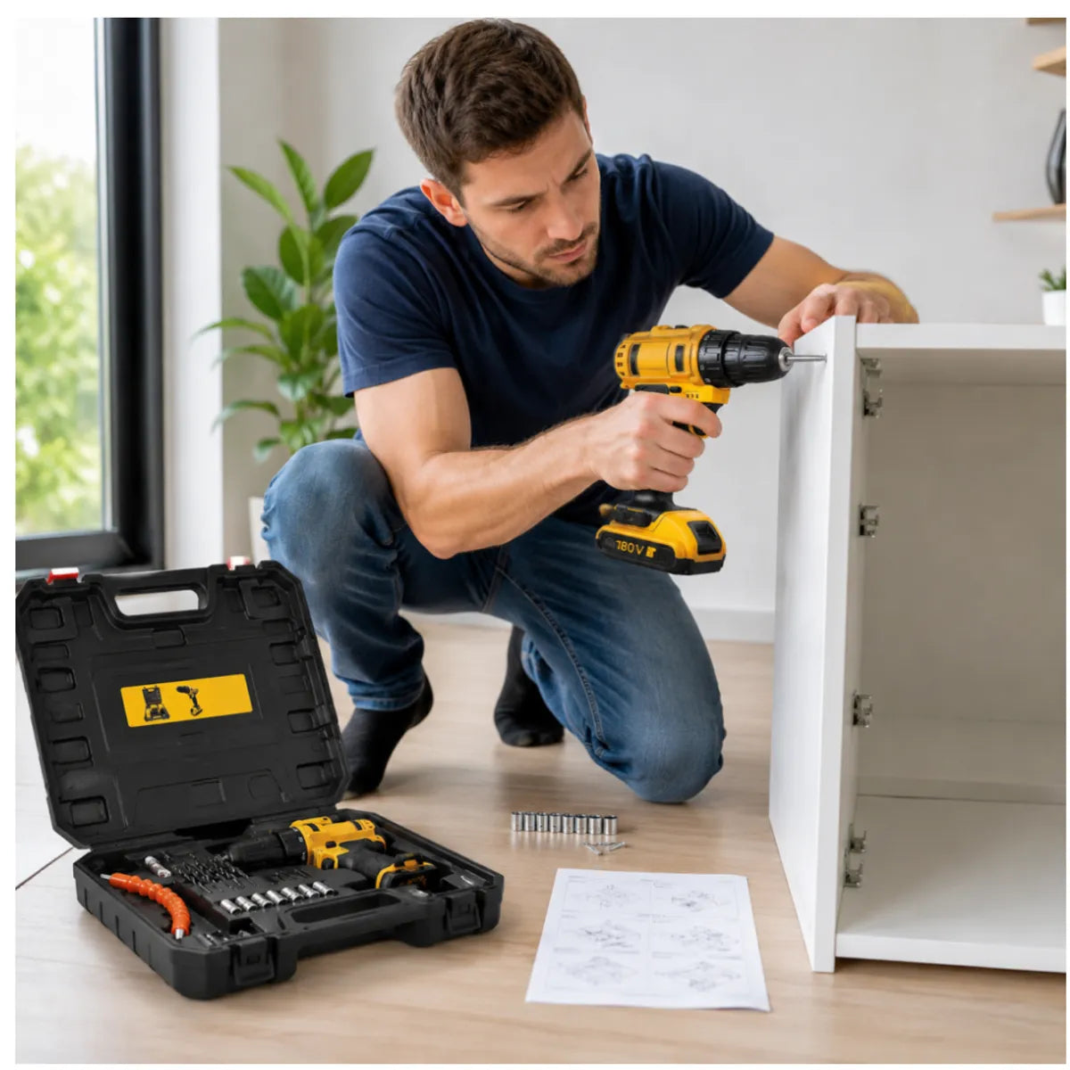 Taladro eléctrico portátil con 2 baterías 180V y estuche de piezas
