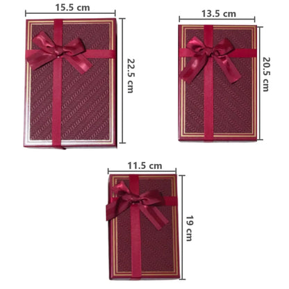 Set de 3 Cajas de Regalo Rectangulares Rojas con Lazo de Satén y Detalles Dorados - 23 x 15 cm