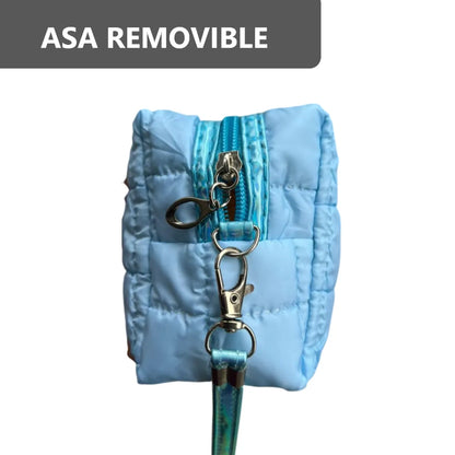 Cosmetiquera Fashion Puffer Amplia y Correa Brillante