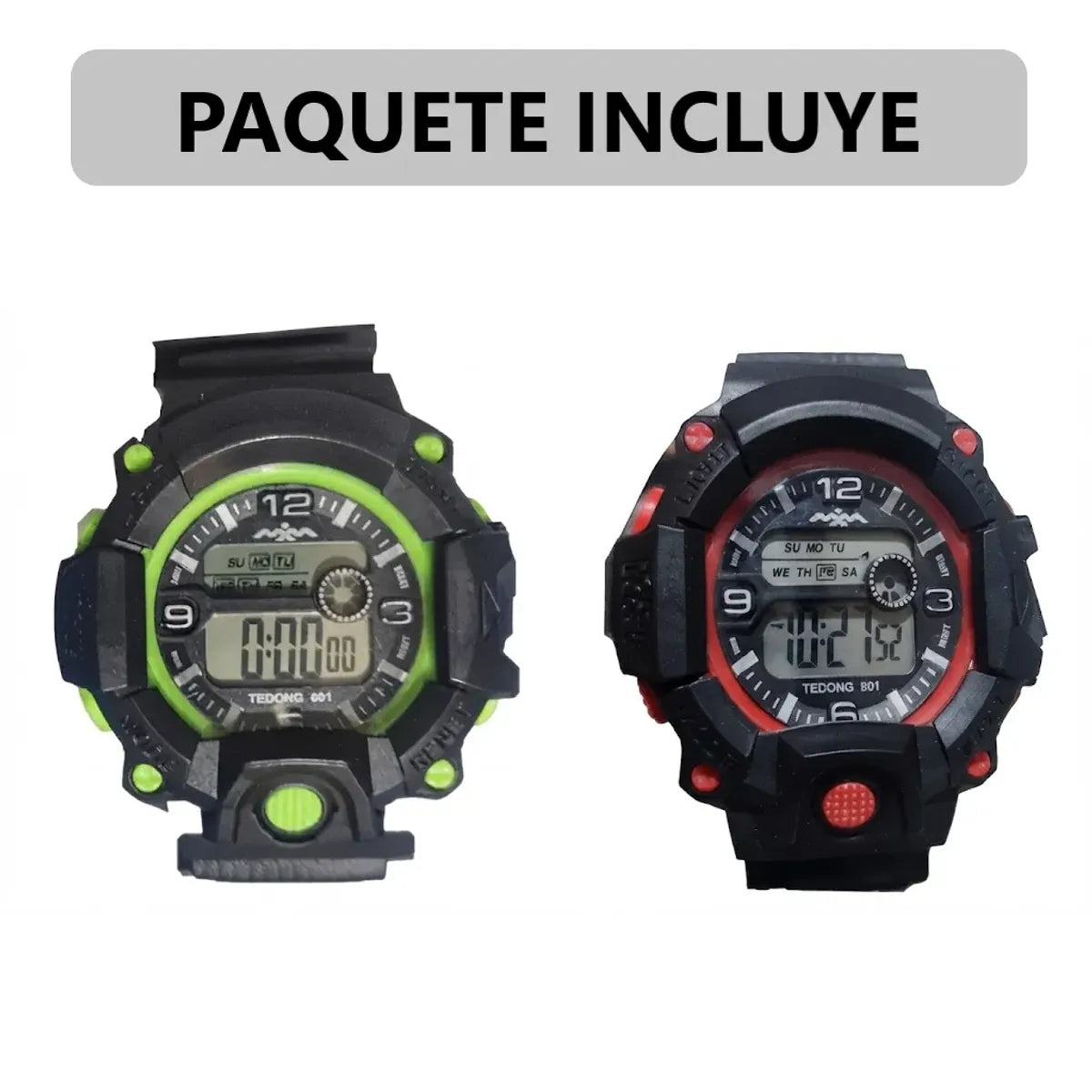 Pack x2 relojes pulsera con luz cronómetro y fecha - 1C