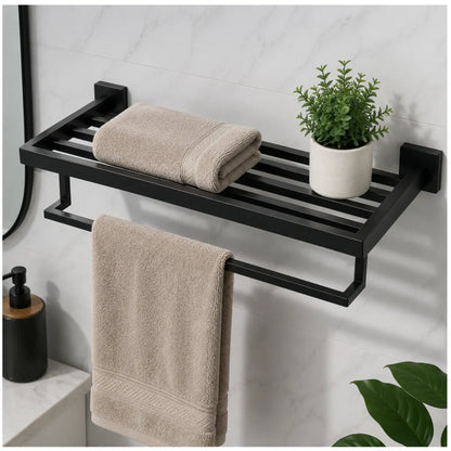 Toallero Rectangular de Acero Inoxidable Negro Mate - 60 x 23 cm