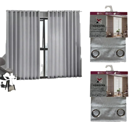 Pack x2 cortinas de 140x240cm con 8 ojales - Plateado 34