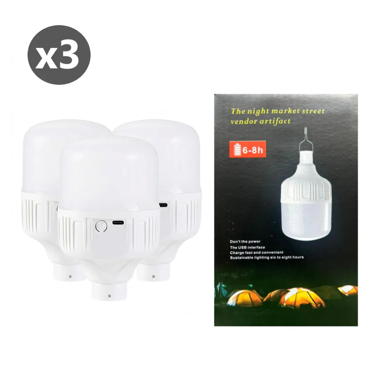 Pack x3 Focos Portátil 2 horas Recargable Luz Blanca