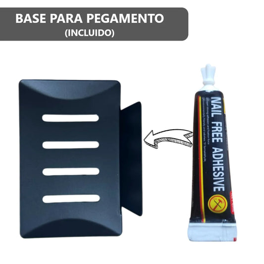 Pack de Jabonera de Pared y 2 Ganchos Adhesivos Metálicos para Baño