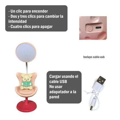 Lámpara de Oso leyendo en su silla Inalámbrico LED Nocturna
