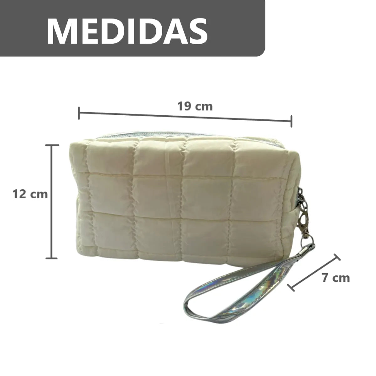 Cosmetiquera Fashion Puffer Amplia y Correa Brillante