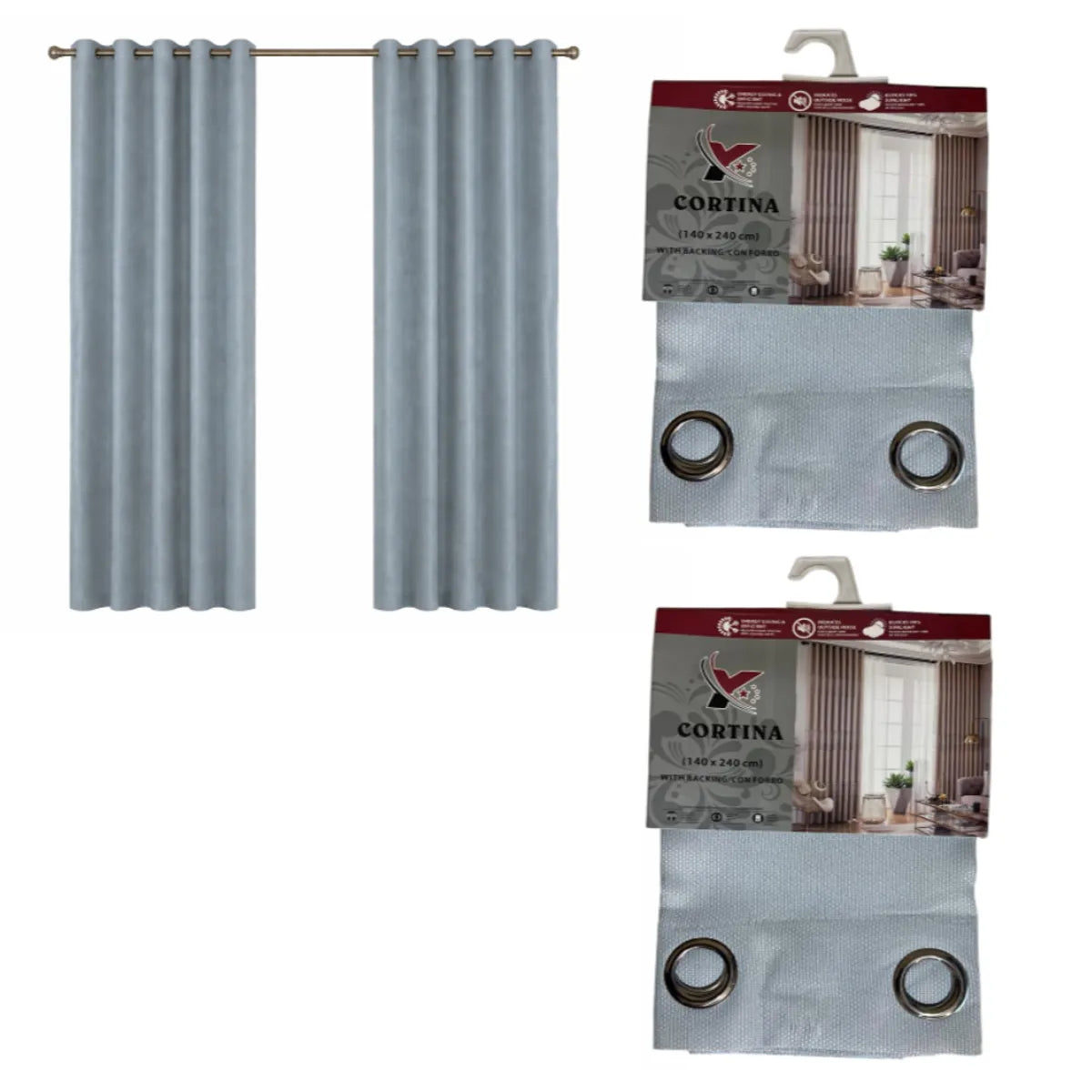 Pack x2 cortinas de 140x240cm con 8 ojales - Celeste 36