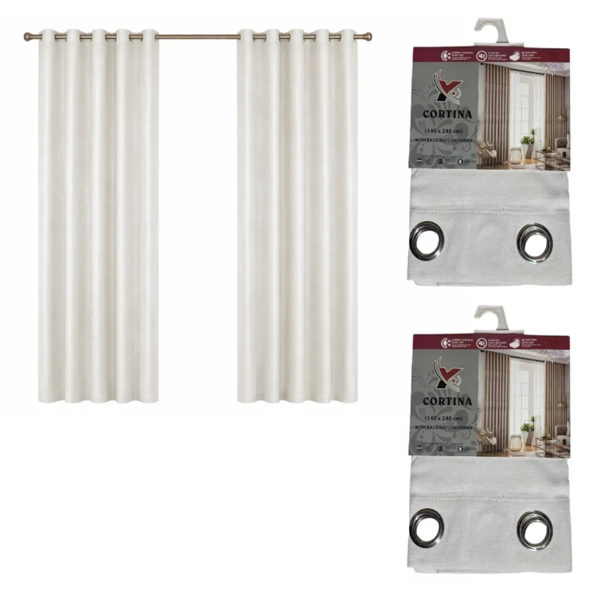 Pack x2 cortinas de 140x240cm con 8 ojales - Crema 31