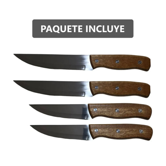 Pack x4 Cuchillos con mango de madera de 5 y 7 pulgadas