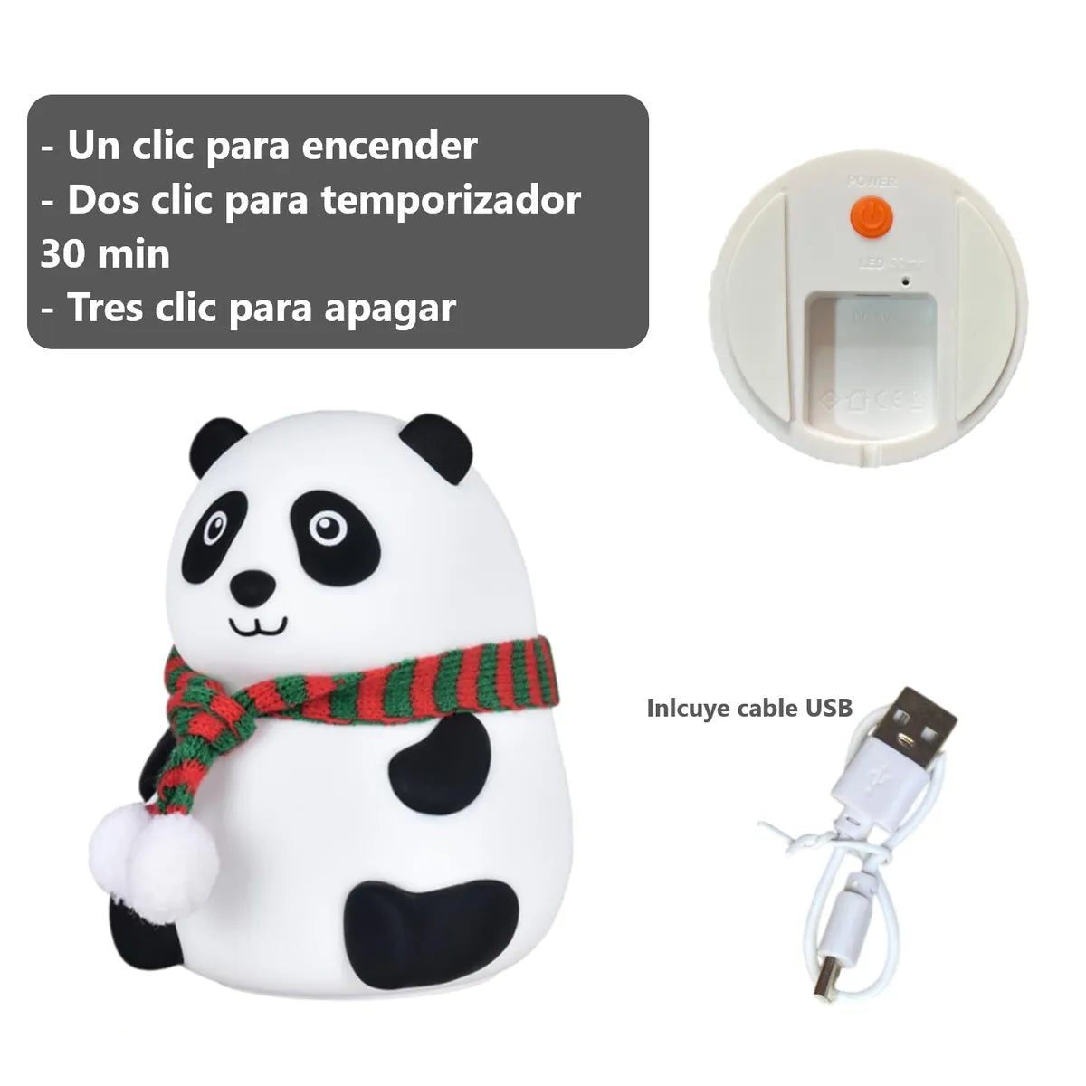 Lámpara de Oso Panda de Silicona Inalámbrica LED Nocturna