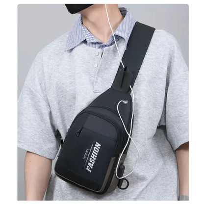 Morral canguro pechera elegante y versátil con entrada y cable USB