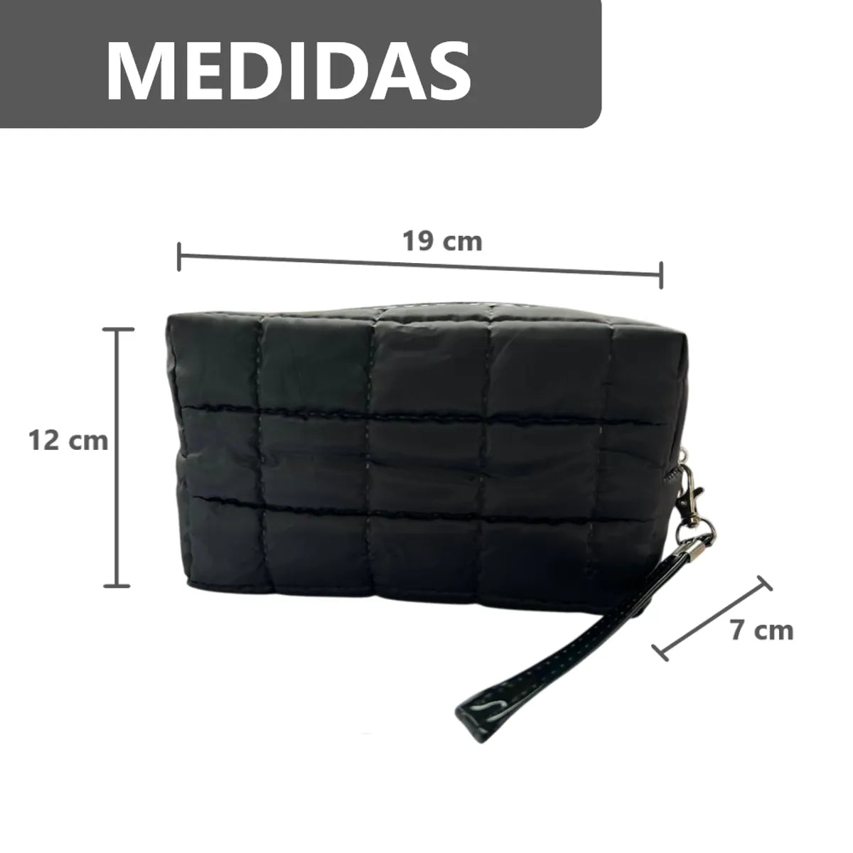 Cosmetiquera Fashion Puffer Amplia y Correa Brillante