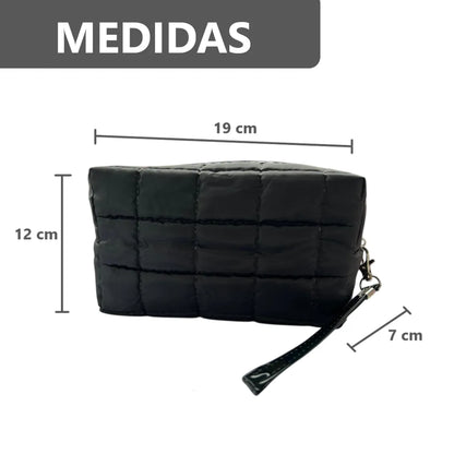 Cosmetiquera Fashion Puffer Amplia y Correa Brillante