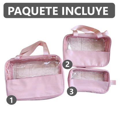 Kit 3 en 1 Bolsas de Maquillaje estuche neceser - 30x20x12 cm