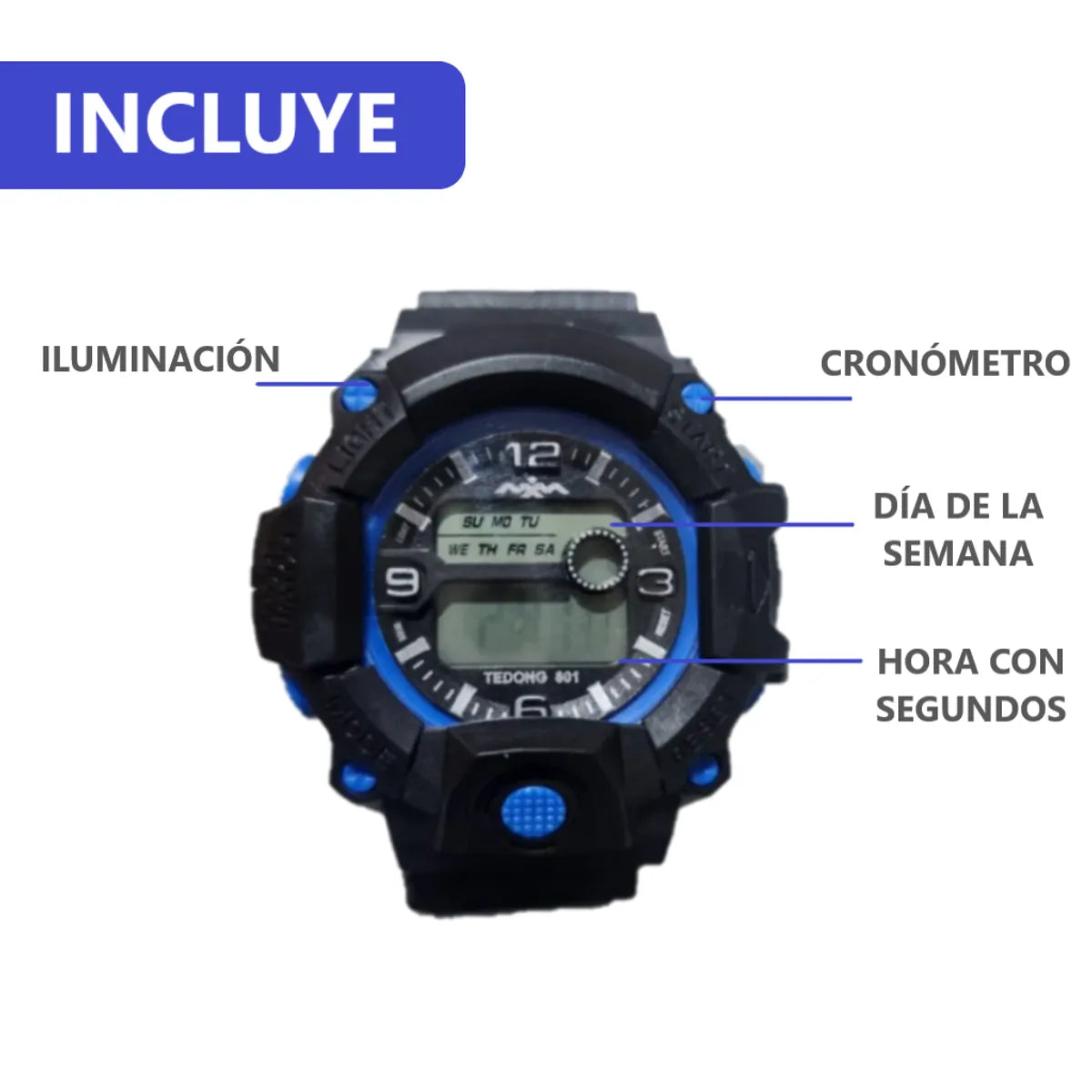 Pack x2 relojes pulsera con luz cronómetro y fecha - 1C