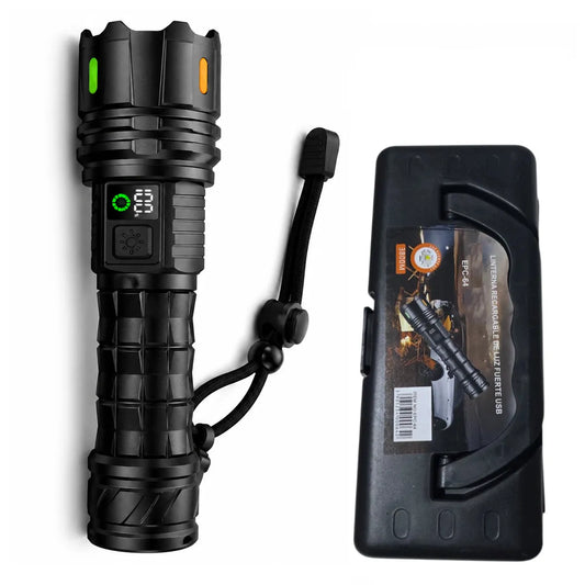 Linterna 8800mha con 2 luces blanco y amarillo recargable
