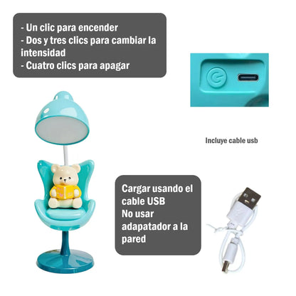 Lámpara de Oso leyendo en su silla Inalámbrico LED Nocturna