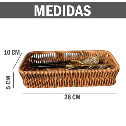 Pack x3 Porta cubiertos Rectangular de plástico tipo mimbre
