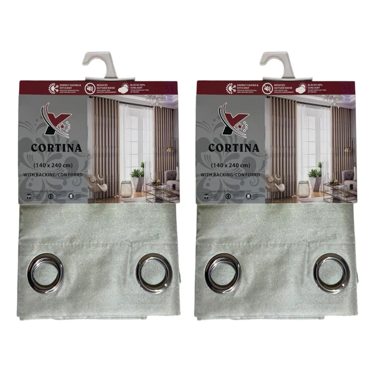 Pack x2 cortinas de 140x240cm con 8 ojales - Crema Dorado 33