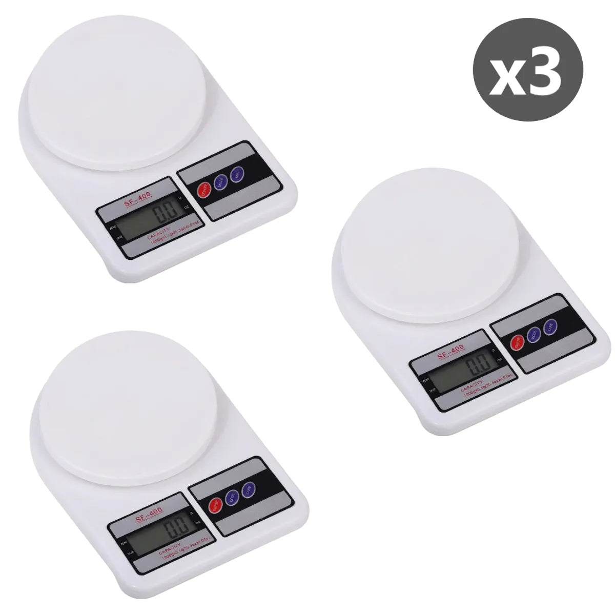 Pack x3 Balanzaa Electrónica Digital 10kg Sf-400 para Comida y Joyas
