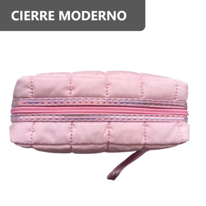 Cosmetiquera Fashion Puffer Amplia y Correa Brillante