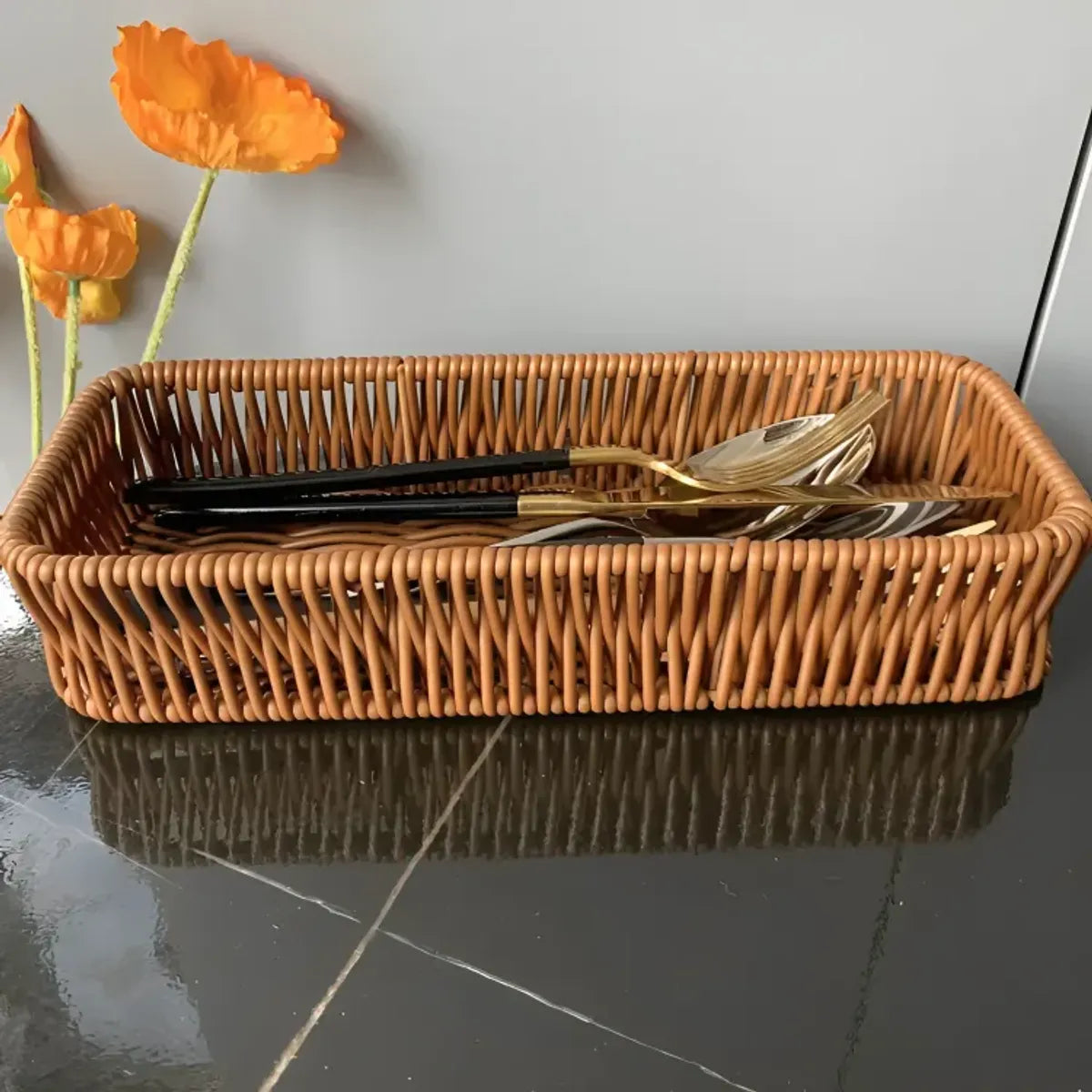 Pack x3 Porta cubiertos Rectangular de plástico tipo mimbre