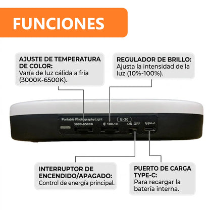 Aro Led Rectangular Recargable Para Celular Luz Foto Video - 29 cm