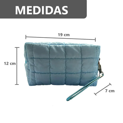 Cosmetiquera Fashion Puffer Amplia y Correa Brillante