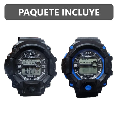 Pack x2 relojes pulsera con luz cronómetro y fecha - 1C