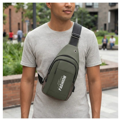 Morral canguro pechera elegante y versátil con entrada y cable USB
