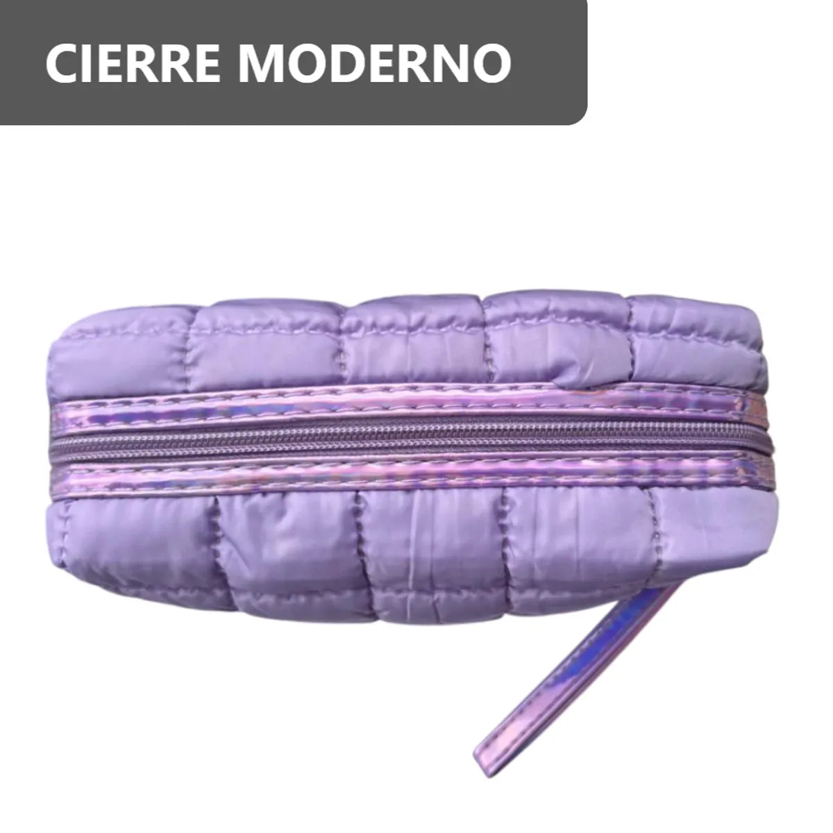 Cosmetiquera Fashion Puffer Amplia y Correa Brillante