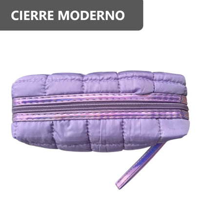 Cosmetiquera Fashion Puffer Amplia y Correa Brillante