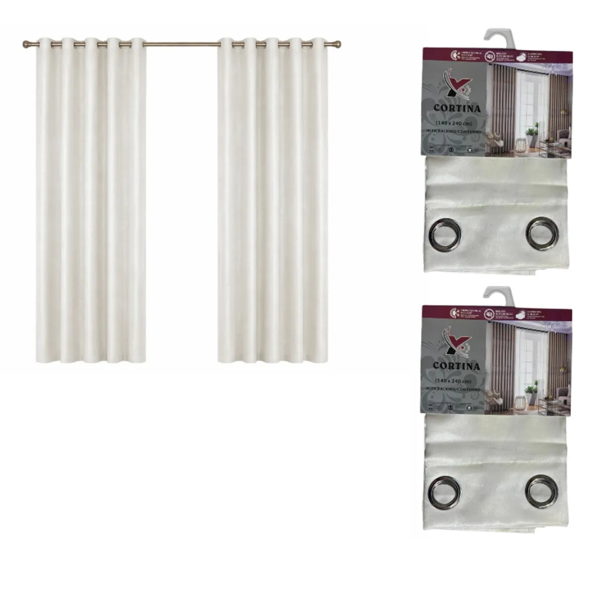 Pack x2 cortinas de 140x240cm con 8 ojales - Crema 35
