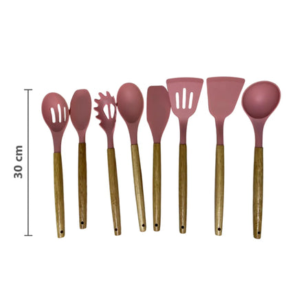 Kit de Utensilios de Cocina 12 Piezas Hecho de Silicona y Mango de Madera