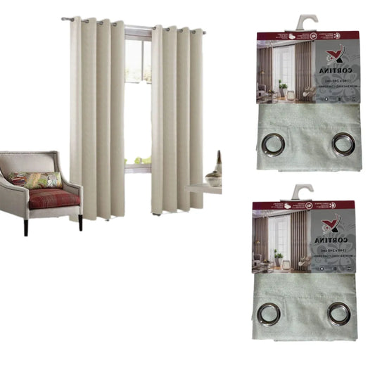 Pack x2 cortinas de 140x240cm con 8 ojales - Crema Dorado 33