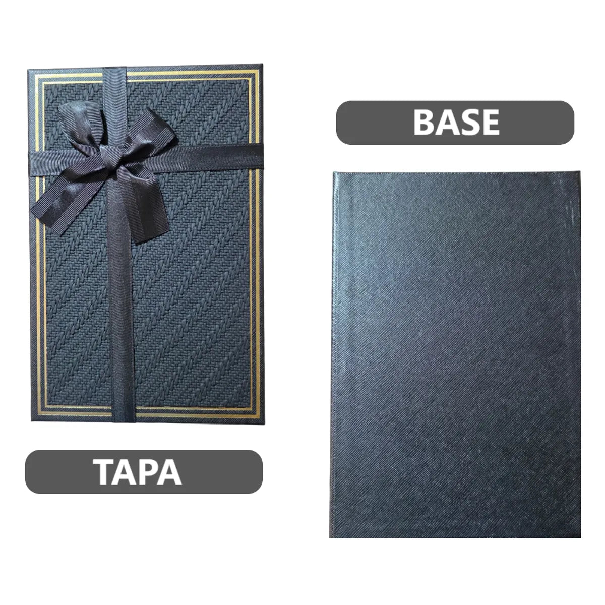 Set de 3 Cajas de Regalo Rectangulares Negro con Lazo de Satén y Detalles Dorados - 23 x 15 cm