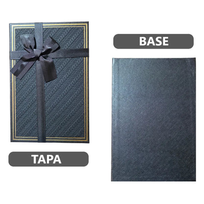 Set de 3 Cajas de Regalo Rectangulares Negro con Lazo de Satén y Detalles Dorados - 23 x 15 cm