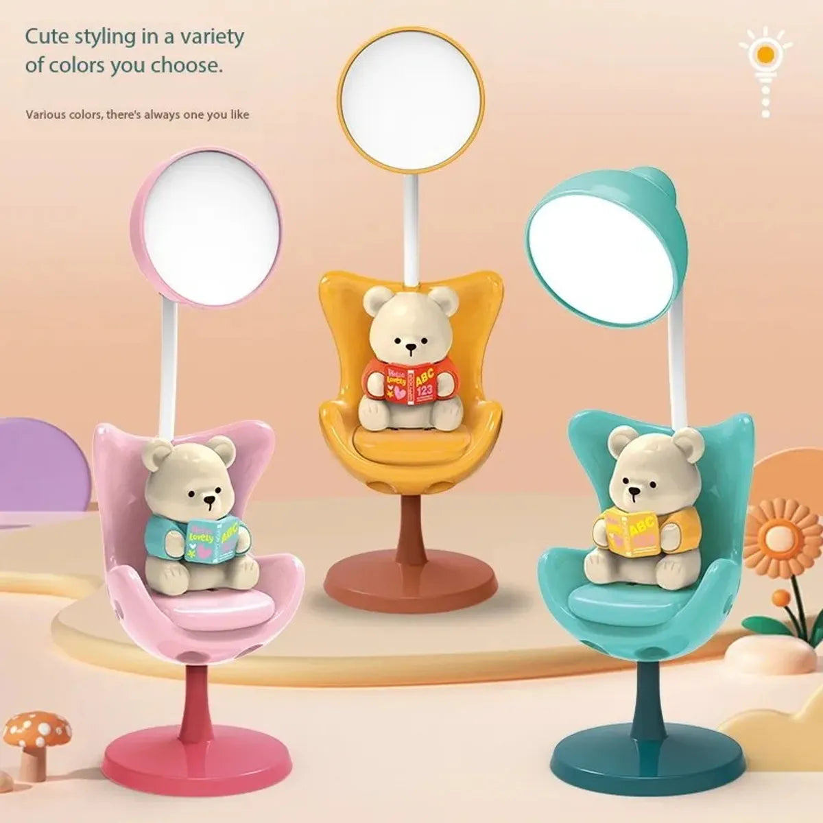 Lámpara de Oso leyendo en su silla Inalámbrico LED Nocturna