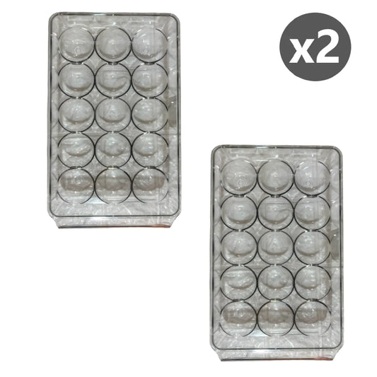 Pack x2 Organizador dispensador de acrílico para huevos 15 espacios - transparente
