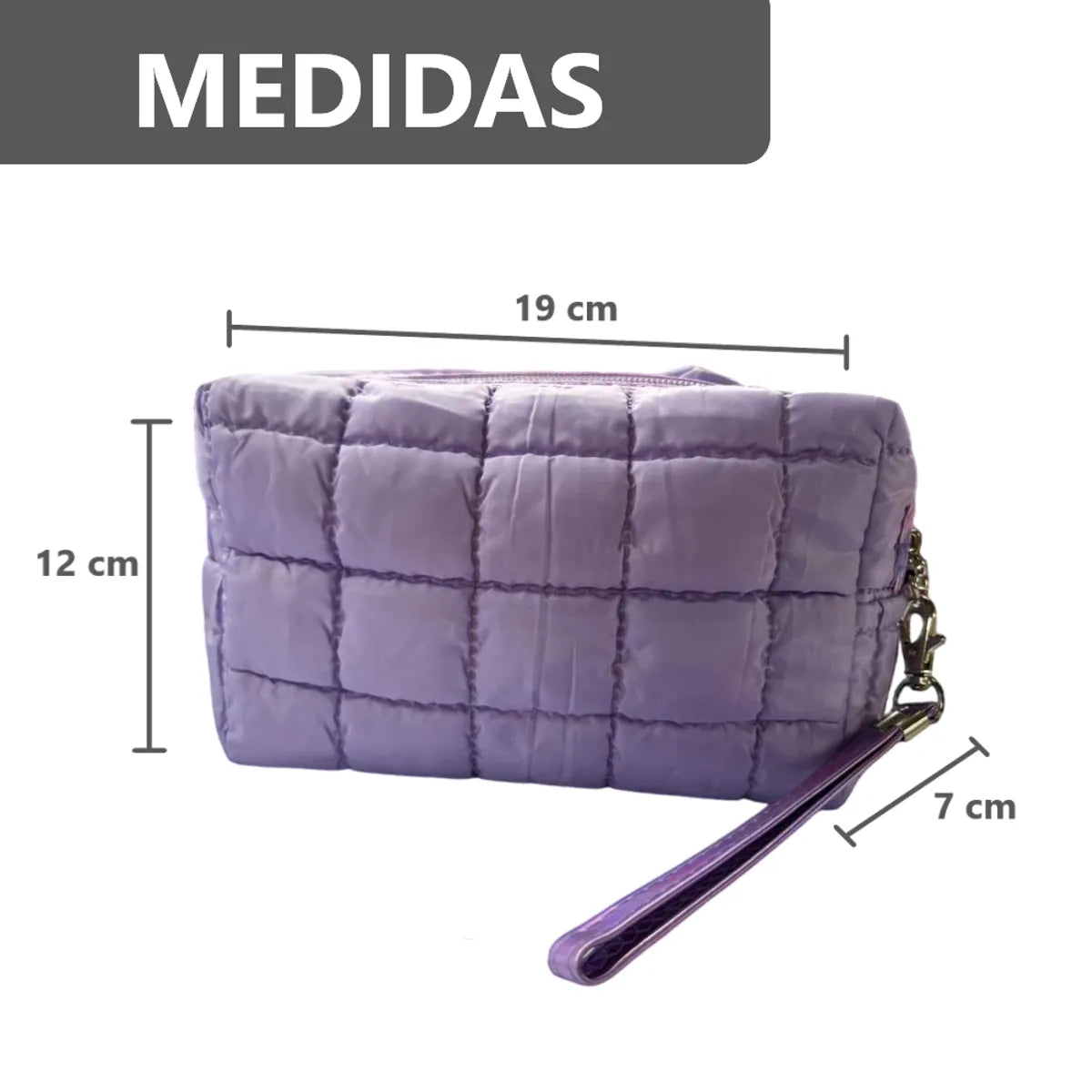 Cosmetiquera Fashion Puffer Amplia y Correa Brillante