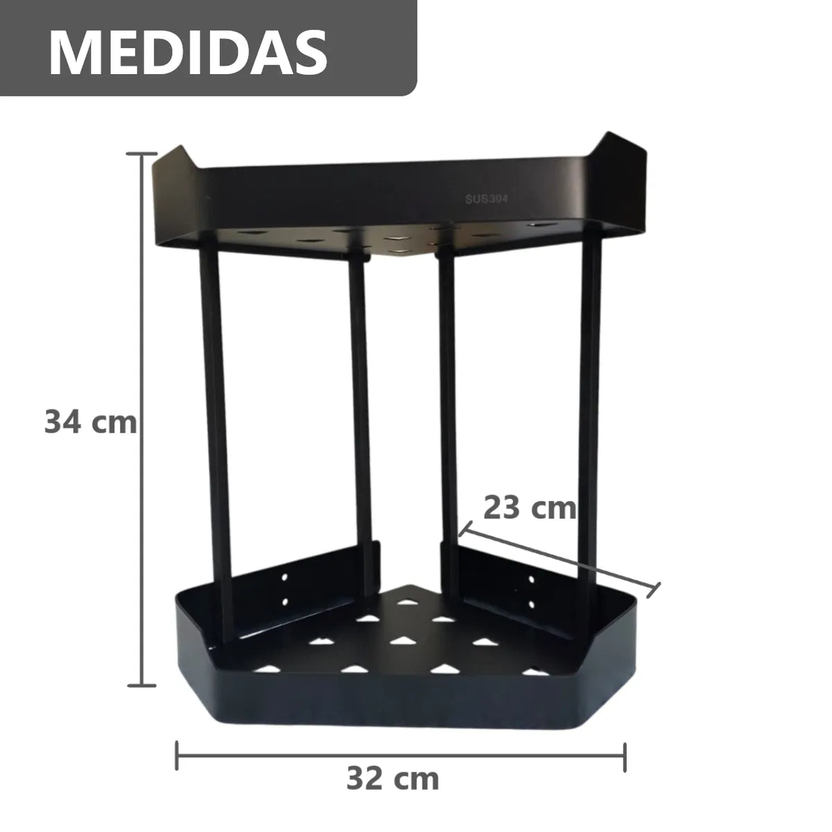Repisa esquinero 2 niveles de baño ducha de acero inoxidable color negro mate
