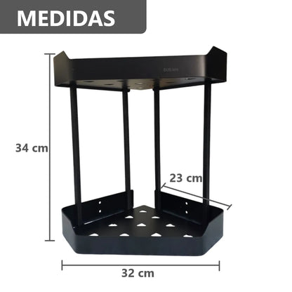 Repisa esquinero 2 niveles de baño ducha de acero inoxidable color negro mate