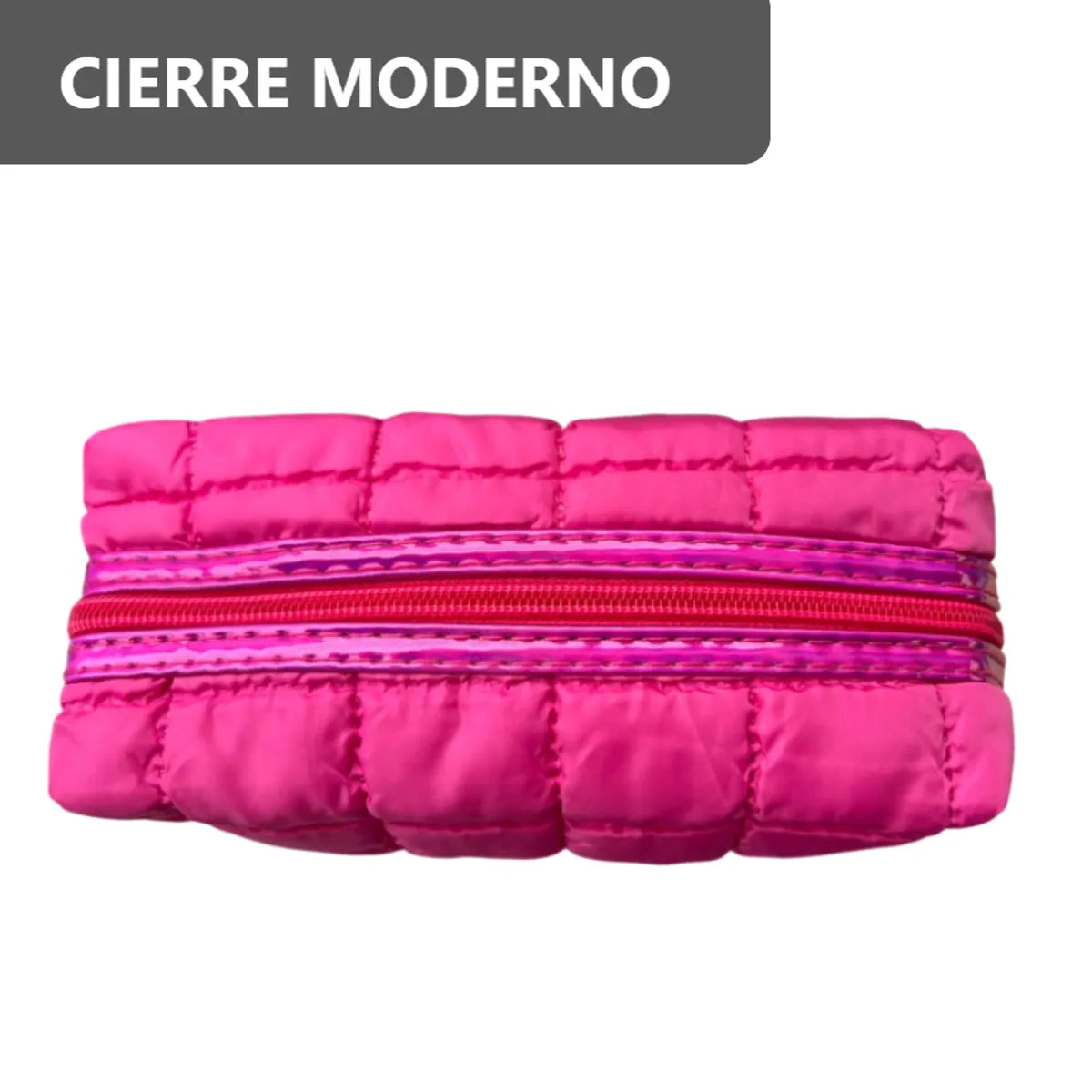 Cosmetiquera Fashion Puffer Amplia y Correa Brillante