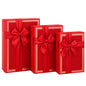 Set de 3 Cajas de Regalo Rectangulares Rojo con Lazo de Satén y Detalles Dorados - 23 x 15 cm