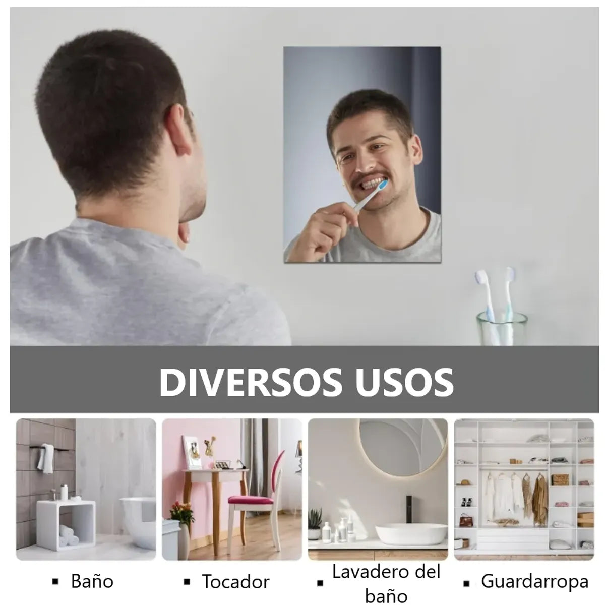 Pack x10 Espejos Adhesivo Rectangular Decorativo Sticker - 30cm x 20cm
