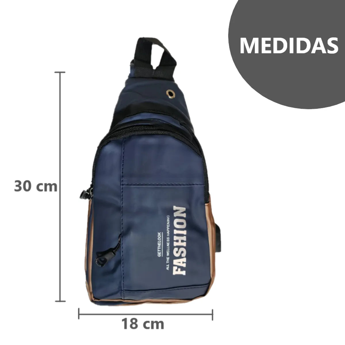 Morral canguro pechera elegante y versátil con entrada y cable USB