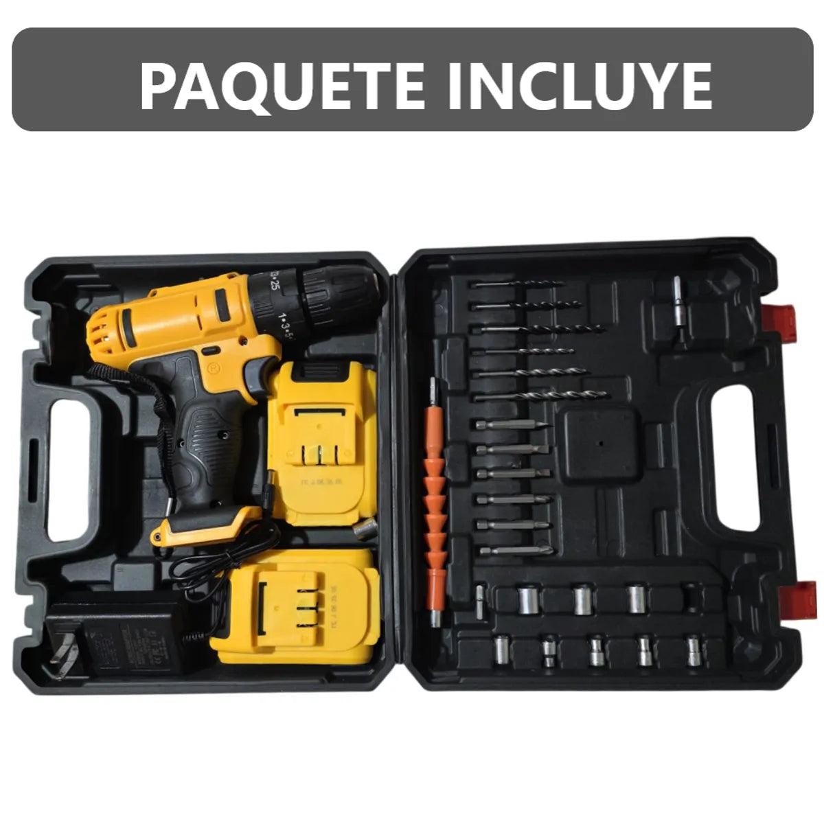 Taladro eléctrico portátil con 2 baterías 180V y estuche de piezas